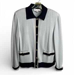 Vintage St. John Collection Light Blue and Navy Knit Sweater Set